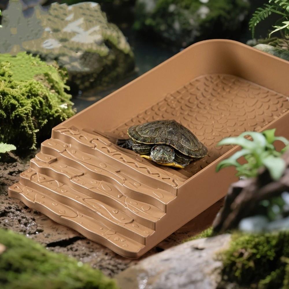 Plastic Reptile Water Dish with Ramp Square Turtle Feeding Dish Multi-functional Ladder Climbing Bathing Pool All Seasons