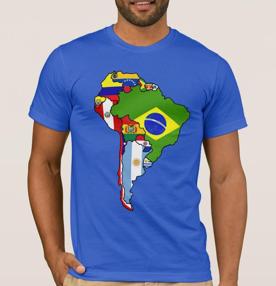 Flag Map of South American Countries TShirt 100 Cotton ONeck Summer Short Sleeve Casual Mens Tshirt Size S3XL