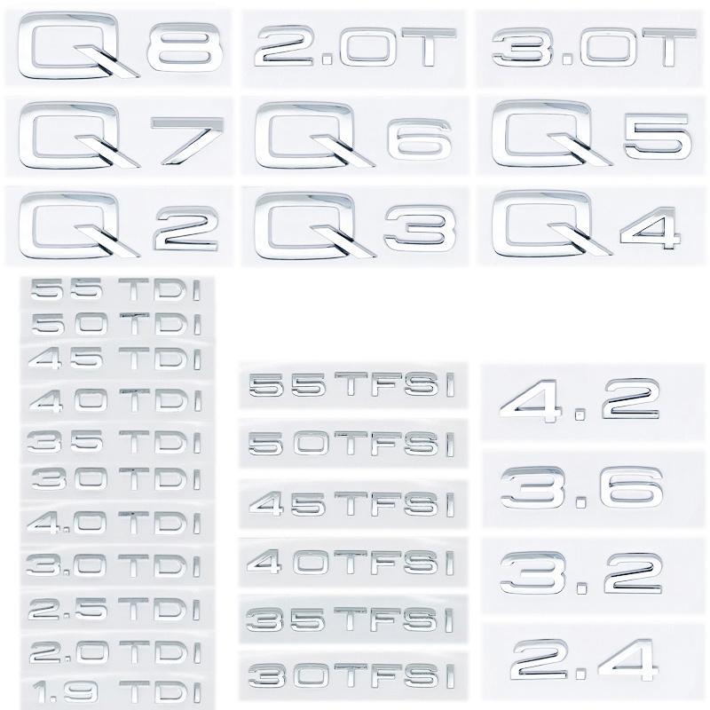 כרום כסף ABS מספרים אותיות Q2 Q3 Q4 Q5 Q6 Q7 Q8 TDI TFSI 2.0T סמל עבור סדרת Audi Q רכב פגוש תא מטען לוגו אחורי מדבקה