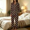 Damen Polka Dot Set Langarm-Oberteil und Lange Hose Lässiges Zweiteiler Loungewear für Zuhause Entspannen