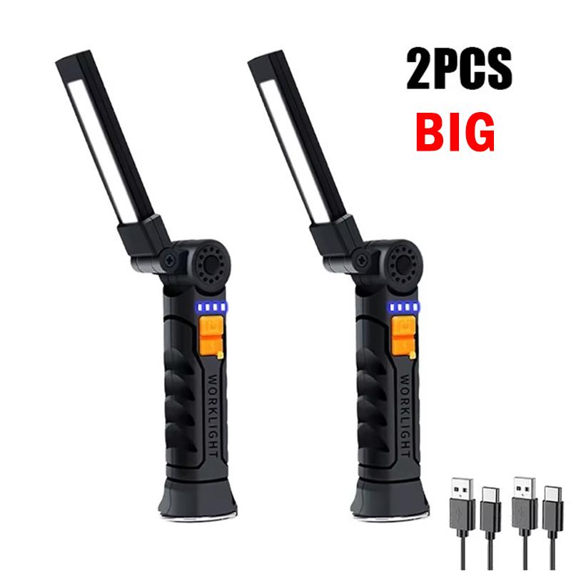COB LED Work Light Dimmable Rechargeable LED Flashlight Inspection Lamp With Magnetic Hook Power Bank Built in Battery Torch