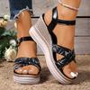 Fashion Leaf Print Cross Strap Wedge Sandals Women 2025 Summer Buckle Strap Platform Sandals Woman Comfort Thick Bottom Beach Sandalias