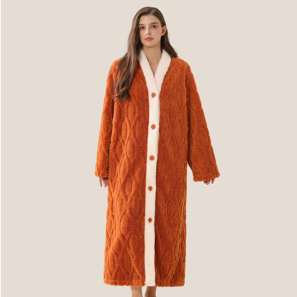 Men's Plush Bathrobe Button Up Long Housecoat Winter Warm SPA Fleece Duster Robe with Pocket Flannel Full Length Loose Fit Nightgown Sleepwear for Men