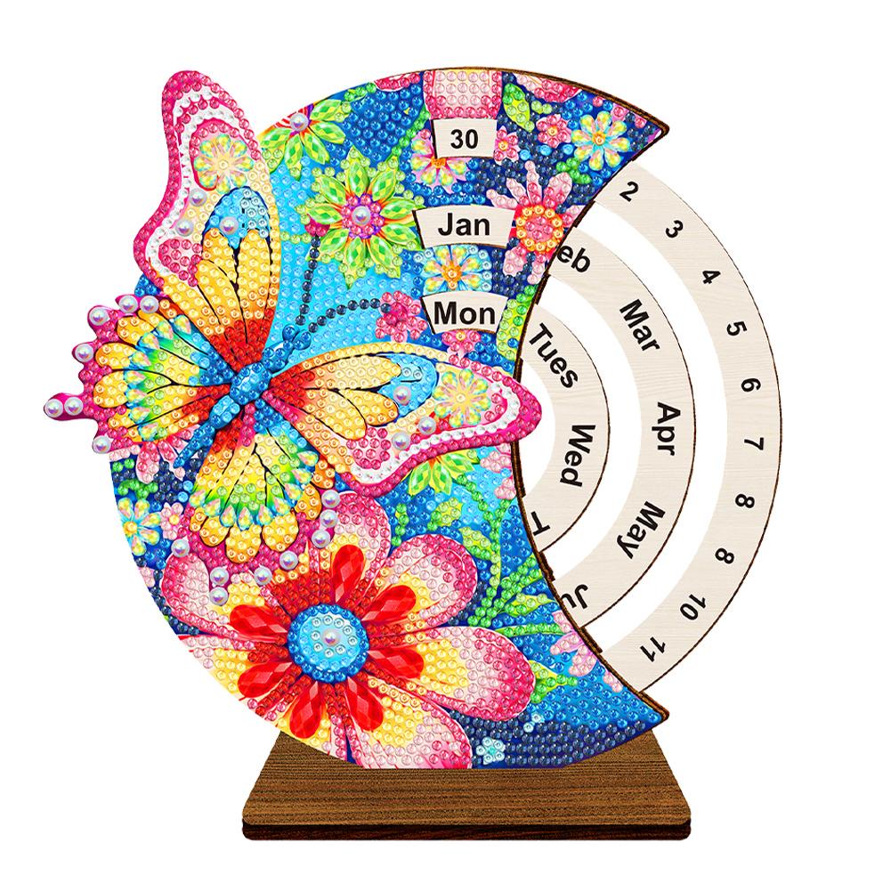 Diamond Painting Calendar Ornaments Wooden Rotating Calendar Desk Decor Kit Desk Calendar Christmas Gift for Home Decoration