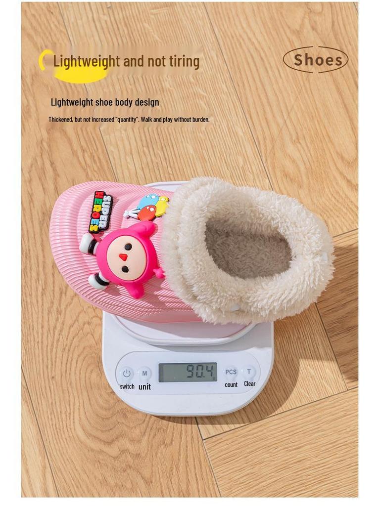 EVA Kids' Winter Cotton Slippers: Velvet-Lined, Non-Slip, Cute Cartoon Design, Removable, Parent-Child Match, for Boys and Girls