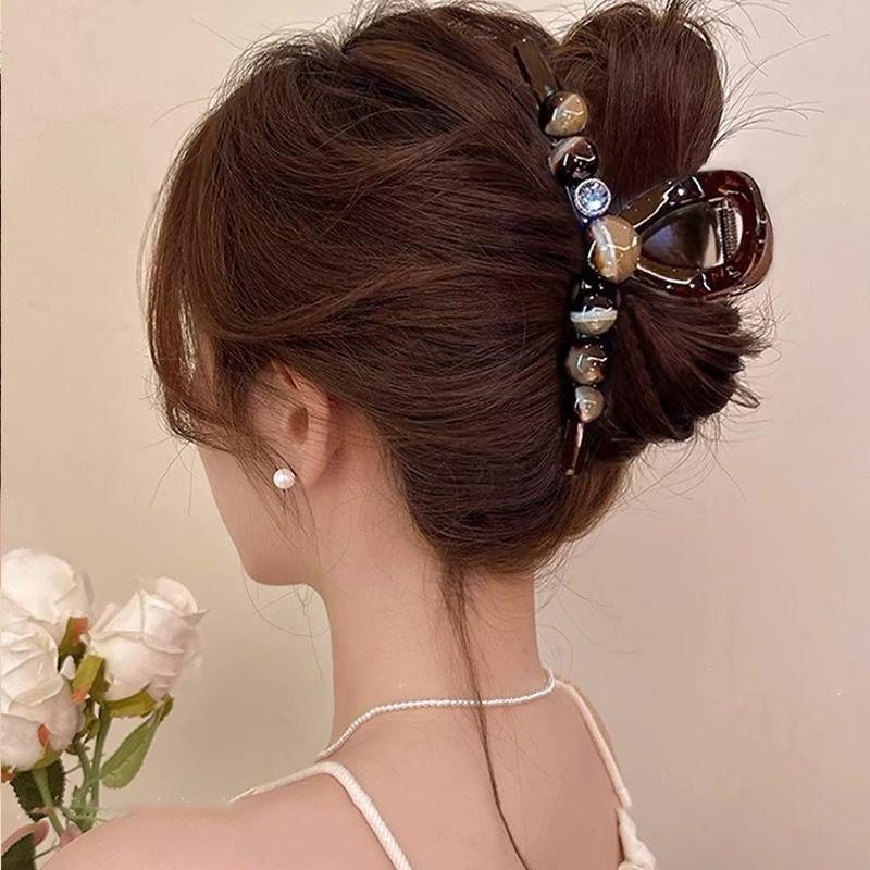 Light Luxury  High-end Sense of Flower  Pearl  Rhinestone  Clip  Female Back Head  Hair Clip  Large Hairpin  Headdress  Hairpin