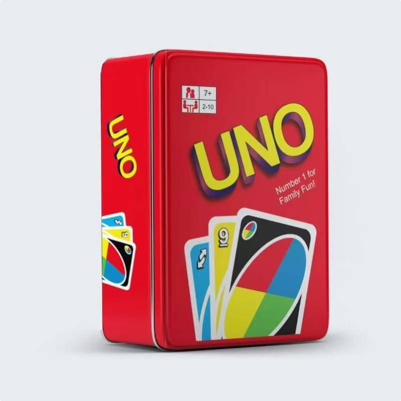 No Flip Uno Mercy Card Board Game Toy Family Party Prop Kids Gifts Iron Box