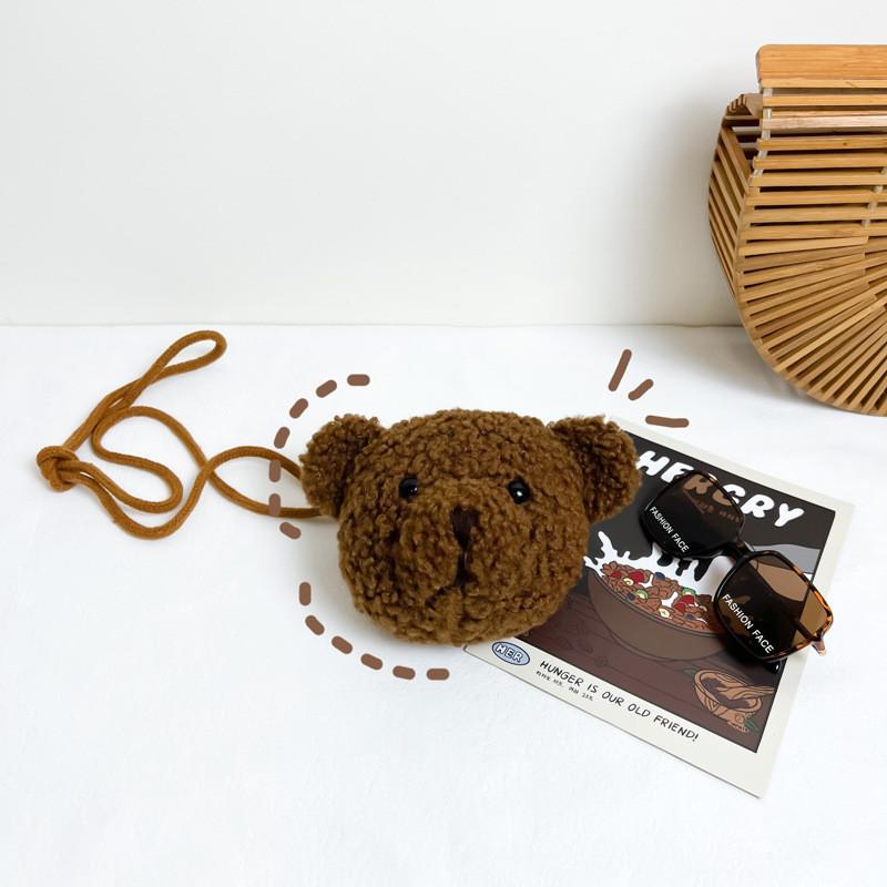 Adorable Plush Bear Kids Crossbody Bag For Toddlers Gender Neutral Baby Accessories коричневый