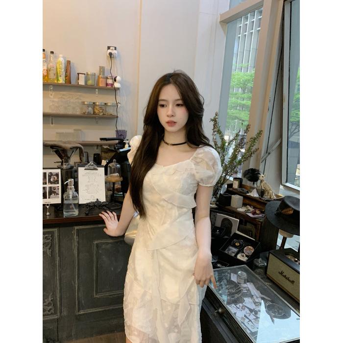 White Moonlight Fairy Lotus Leaf Irregular Dress Summer New Design Temperament French Skinny First Love Skirt S белый