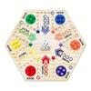 A High Quality Wooden Double Sided Board Game, Flying Chess Track Chessboard Party Game, for 4-6 Players, with 6 Colors 24 Marbles + 6 Dice
