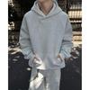 Men's Autumn/Winter Heavyweight Gray Patchwork Hoodie with White Flower Design