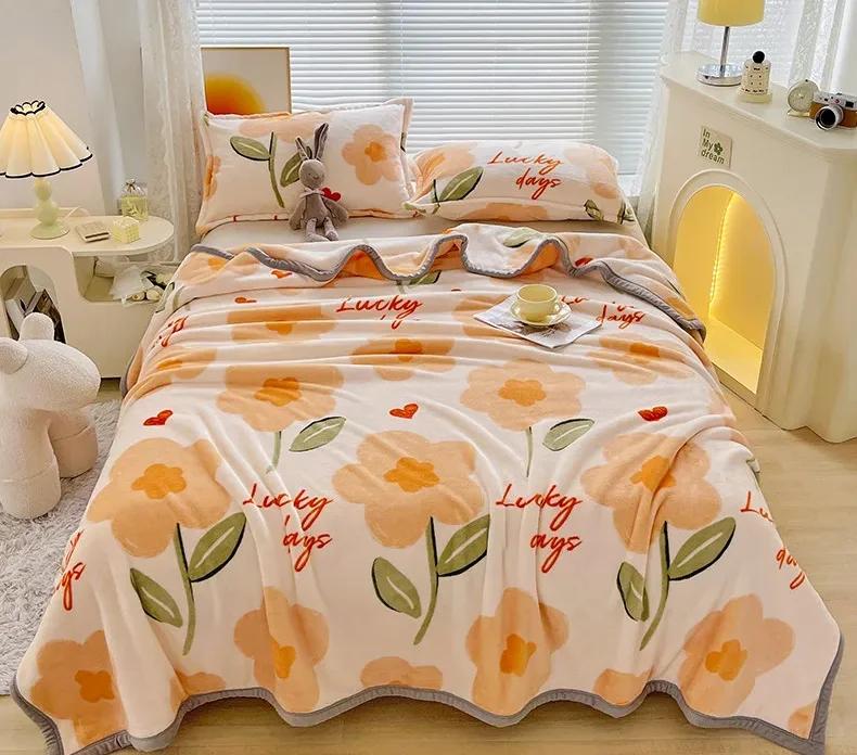 New Milk Fiber Printed Blanket 300G Cloud Mink Velvet Cover Blanket