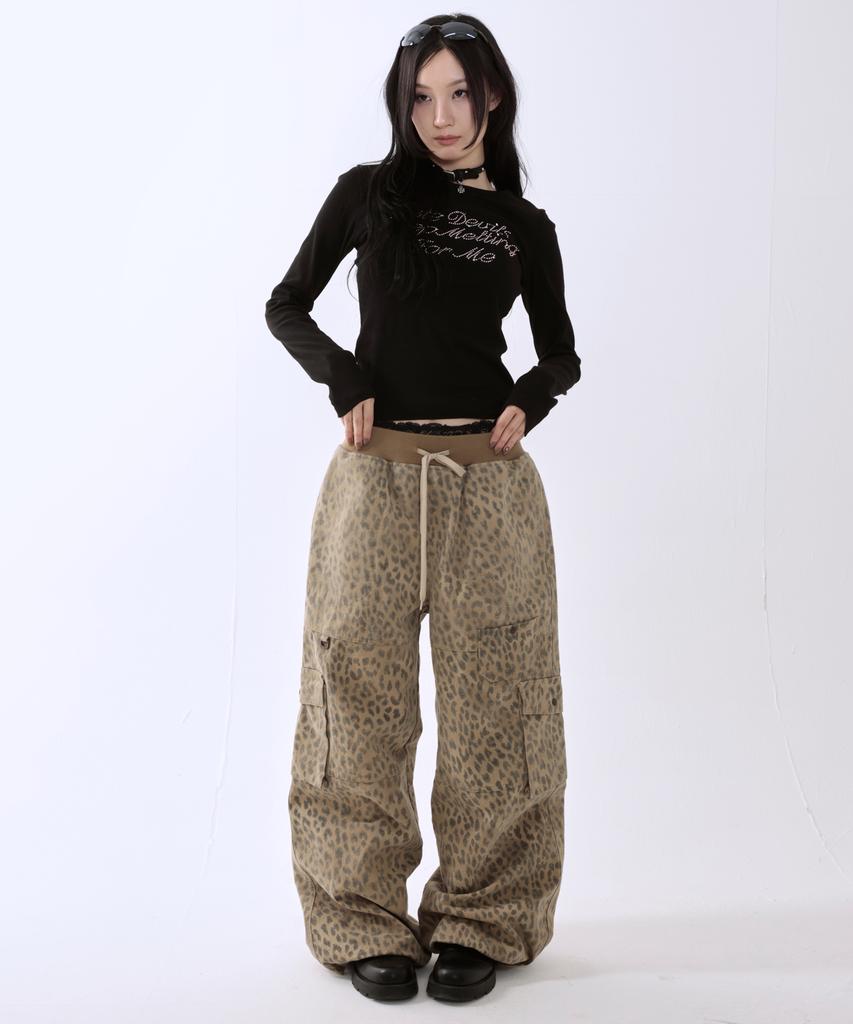 Leoninghai Leopard Elastic Cargo Pants [Beige]