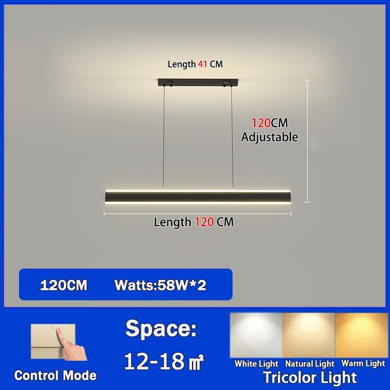 120CM Household Minimalist LED Chandelier 3 Lighting Modes Electric Ceiling Lamp Remote Control Dining Room Pendant Light
