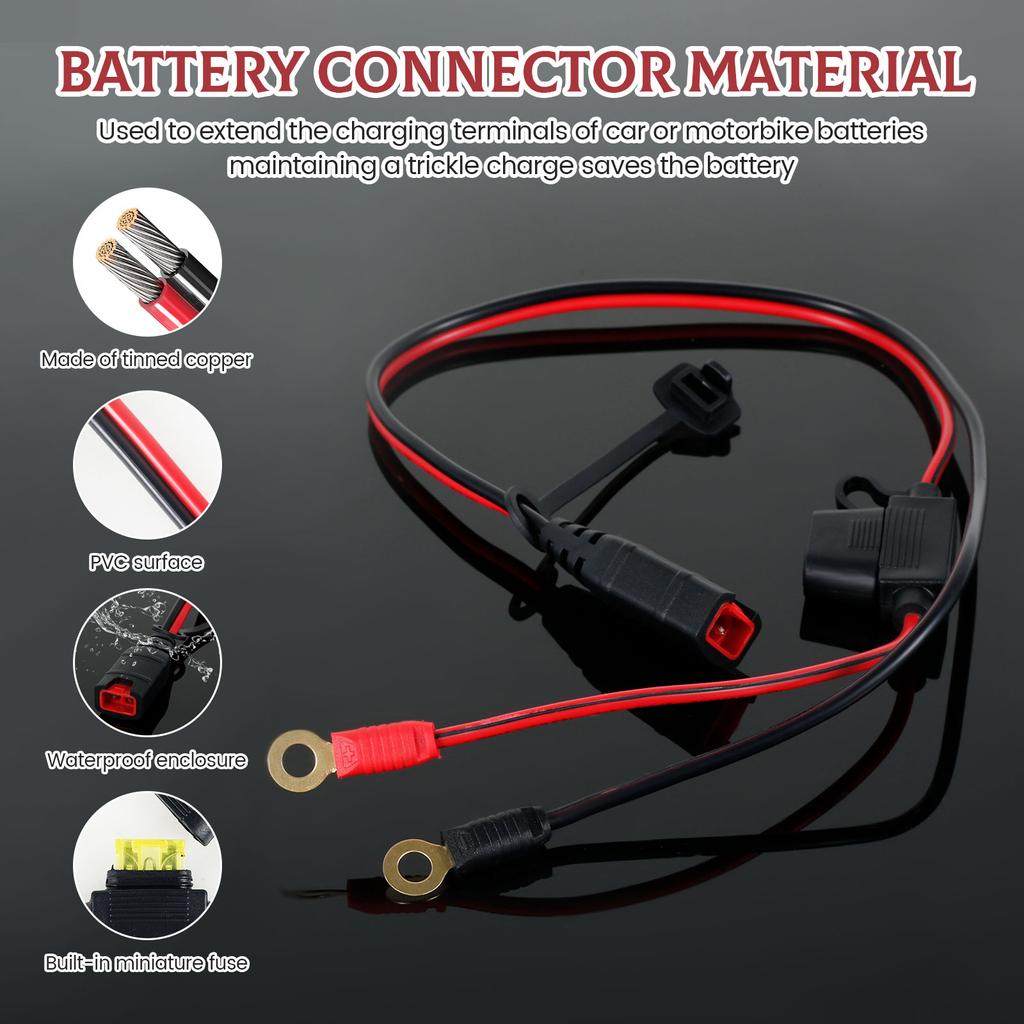 2Pcs Wires Harness Safe PVC Smart Batteries Trickle Charger Cable 16AWG Easy Installation Wiring Harness for Extended Charging