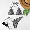 Leopard Print Rhinestone Bikini - European and American Sexy Split Swimsuit
