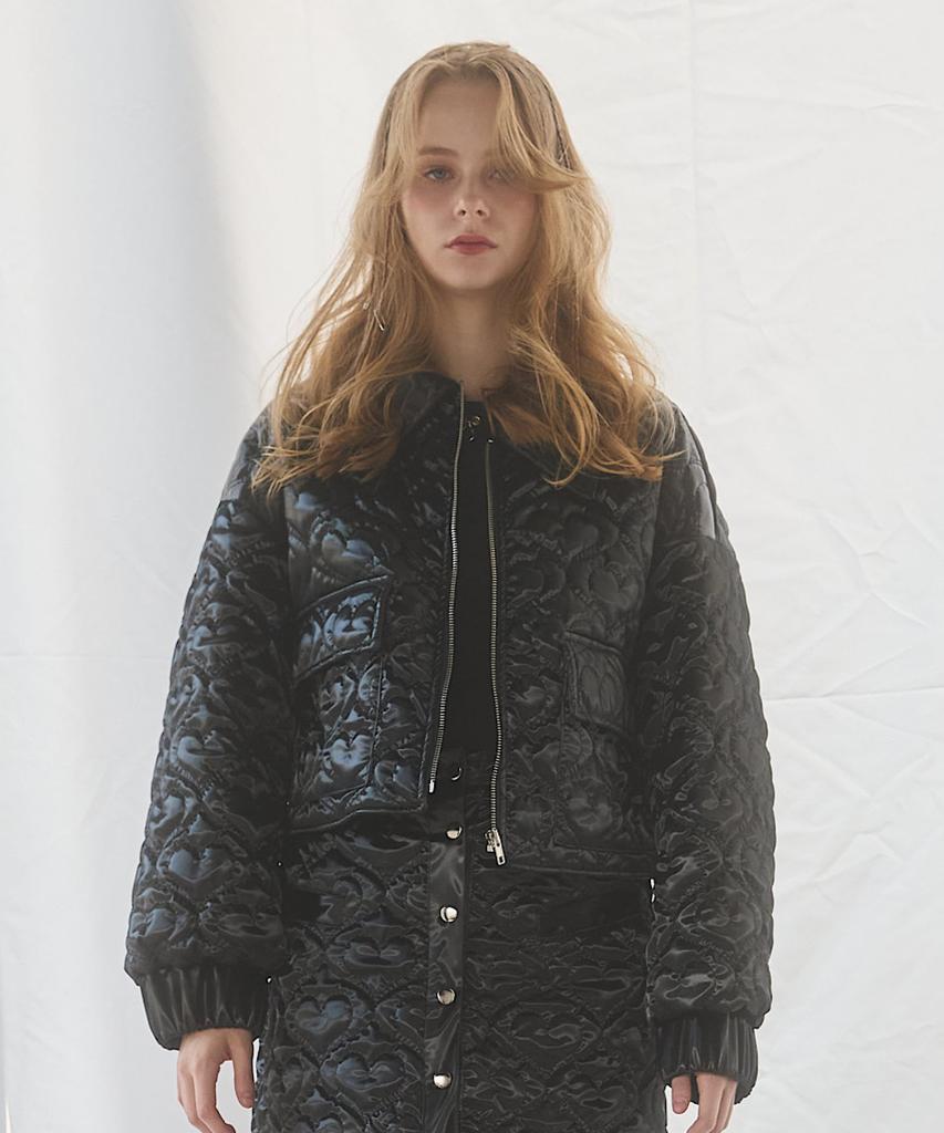 LILLILLY Heart Quilted Jacket_Black