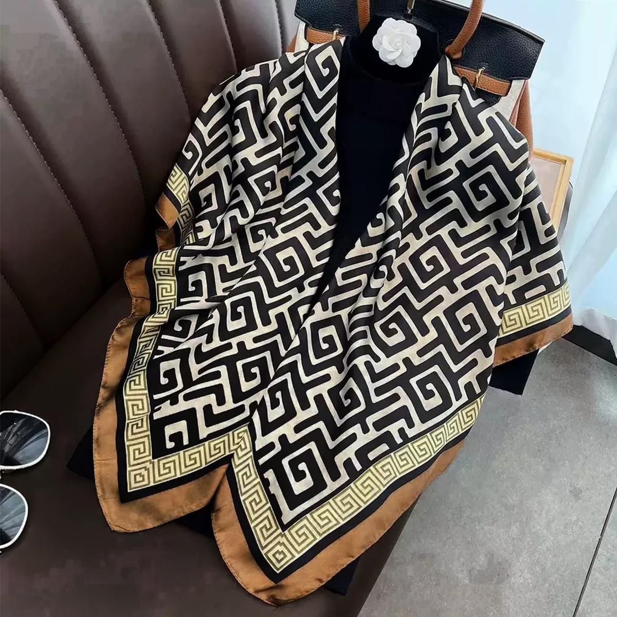 

Women Silk 110*110Cm Square Scarf Hijab Female Design Print Shawl Wraps Foulard Beach Sun Protection Headbands Bandana