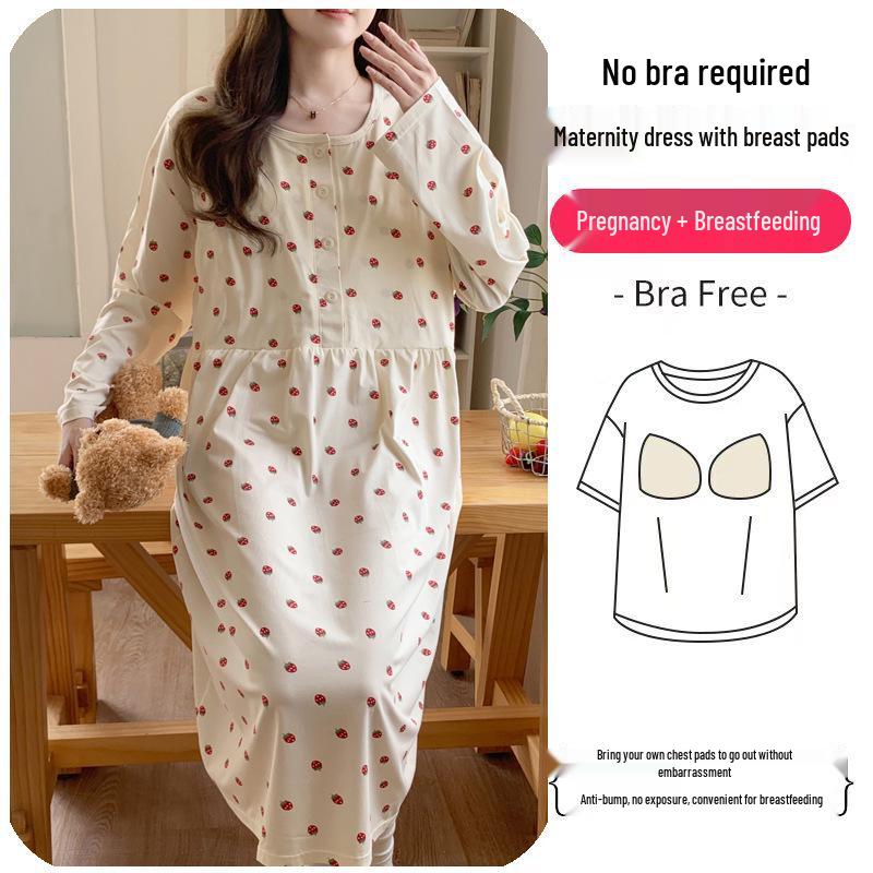 Maternity Labor Gown & Nursing Pajama Set with Built-in Bra for Spring/Summer
