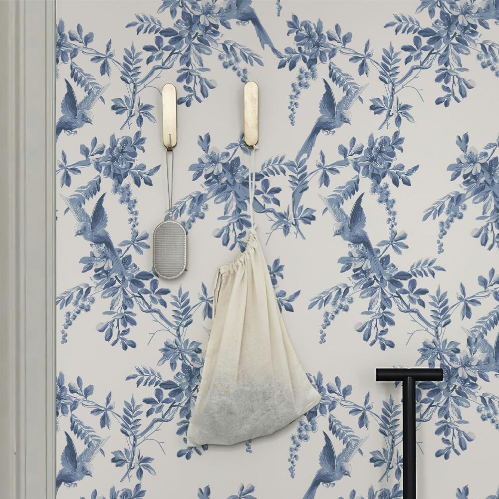 Обои самоклеящиеся с цветочным рисунком «Синяя птица» Современные цветочные ПВХ Водонепроницаемые обои Отклеивающиеся наклейки на стены Домашний декор 44x300CM синий