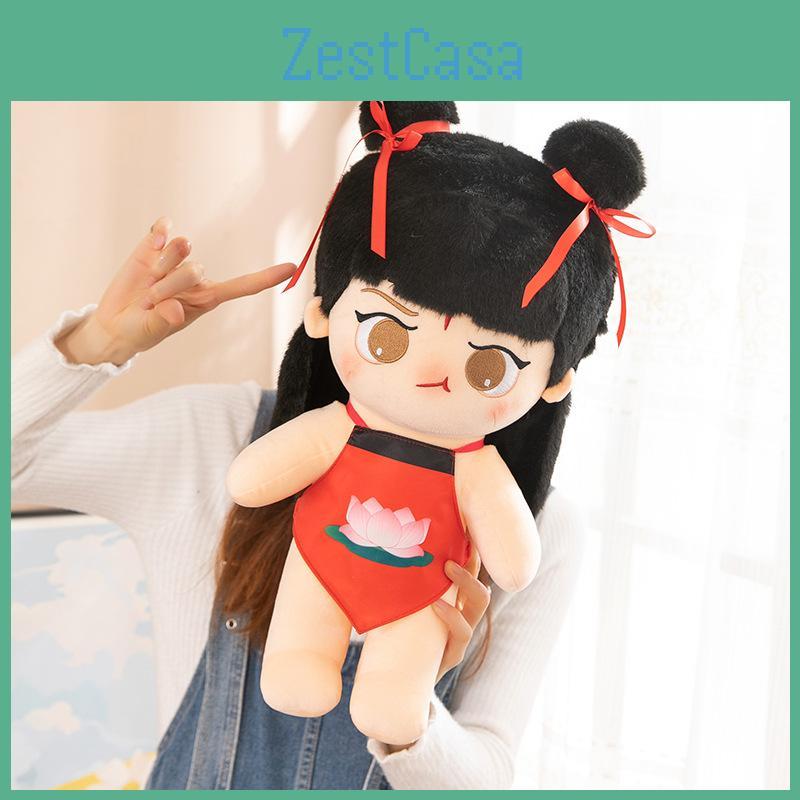 New Nezha Plush Toy Stuffed Doll With Red Braids Cushion Pillow Gift Kids For
