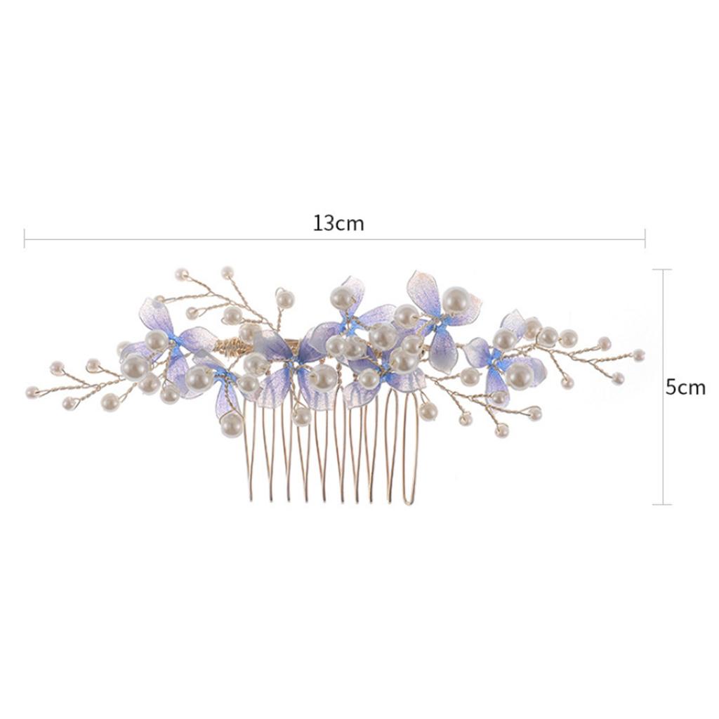 Floral Tiara Hair Comb Wedding Hair Accessoreis For Women Blue Flower Pearl Hairpin Side Pin Girls Party Headwear Charm Jewelry