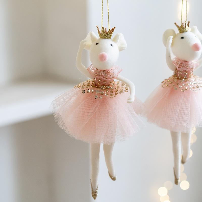 1PC Pink Mesh Skirt Gold Crown Mouse Small Pendant Creative New Year Christmas Mouse Decoration Christmas Decoration  Christmas Tree Ornament