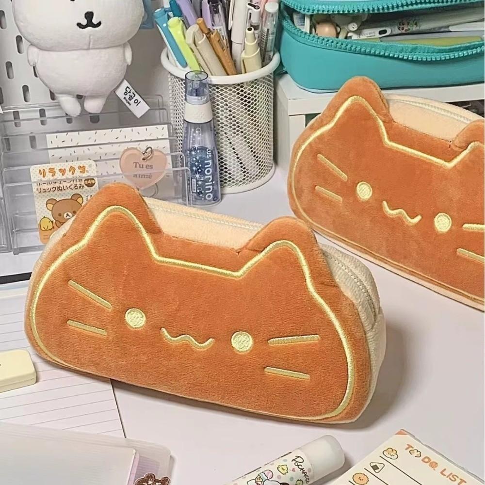 Caramel Cat Pen Case Plush Stationery Bag Cute Pencil Case  Birthday Gift