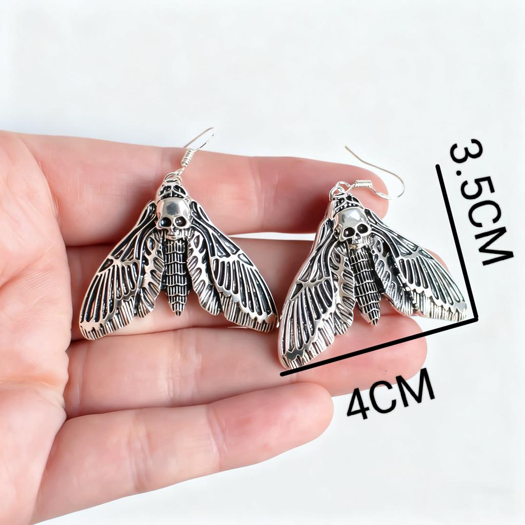 Gothic Moth Hoop Earrings 1 Pair, Vintage Witchy Moth Dangle Earrings, Silver Tone Punk Jewelry Gift