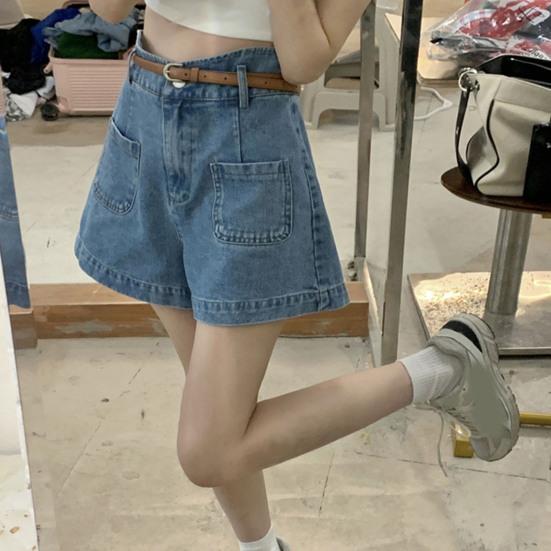 Pantaloni Scurți Denim cu Talie Înaltă pentru Femei Elastici Largi Pantaloni Scurți Jeans Casual cu Picior Lat Pantaloni Scurți de Vară cu Buzunare