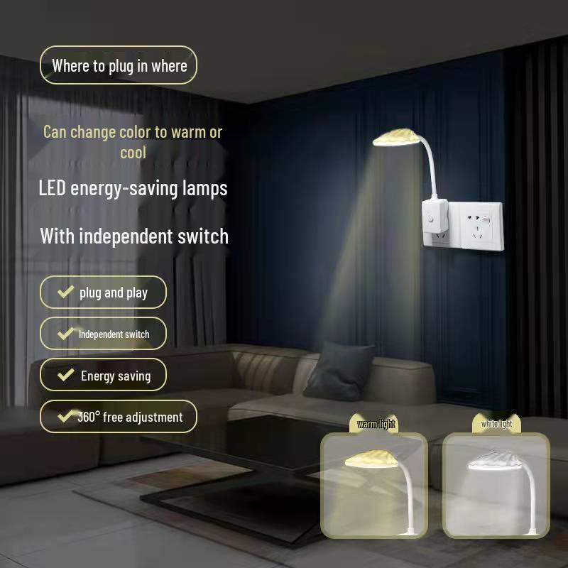 Adjustable Brightness LED Plug-in Table Lamp with Switch for Bedroom and Study