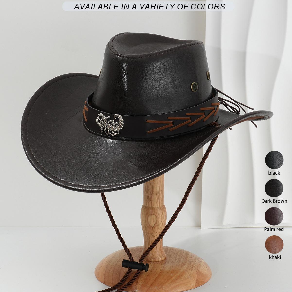 

Унисекс Ковбойская шляпа из французской ПУ кожи с веревочным поясом со скорпионом - Идеально для мероприятий M (56-58cm) хаки