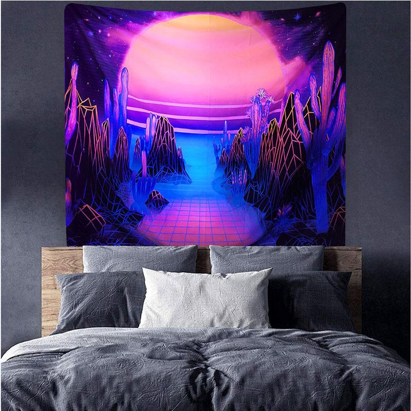 UV Fluorescent Tapestry Starry Sky Print Wall Hanging Art Home Decor