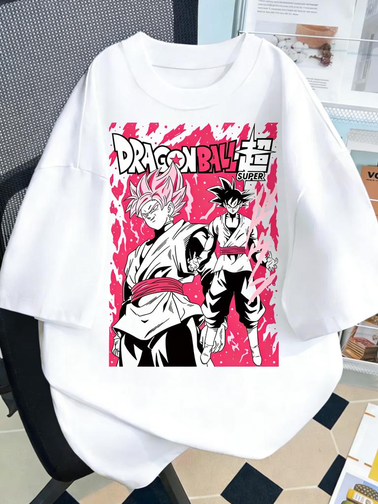 White Plus Size Dragon Ball Anime Printed Summer Men Women Tshirt Casual Parent Child Tops Y2K Harajuku Style Fashion Cute