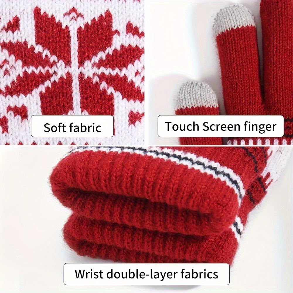 1 Paar modische, gestrickte Winterhandschuhe mit Schneeflockenmuster, Unisex, warm, Touchscreen-geeignet für Damen und Herren