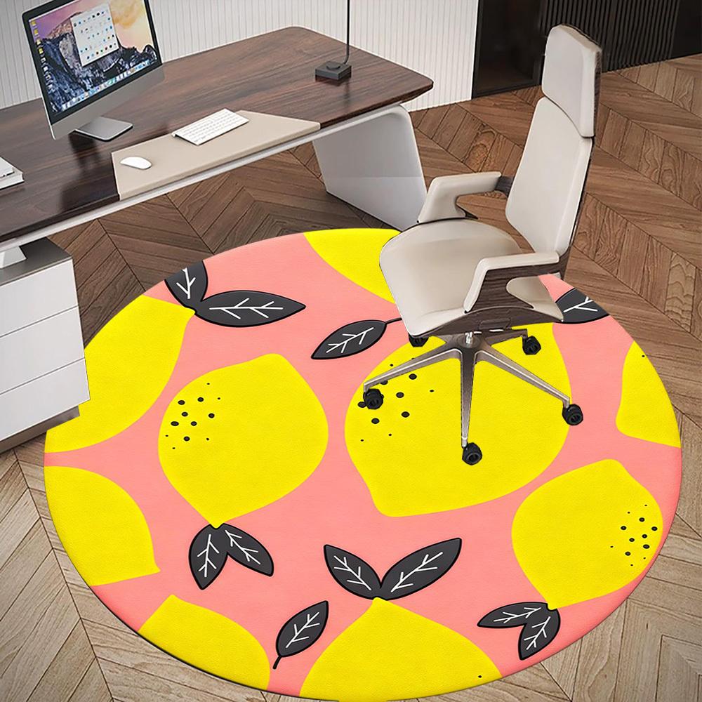 1pc Lemon Pink Round Chair mat office Area Rug - Non-Slip, Floor Mat for Office, Bedroom, Ideal home decor gift p0105100