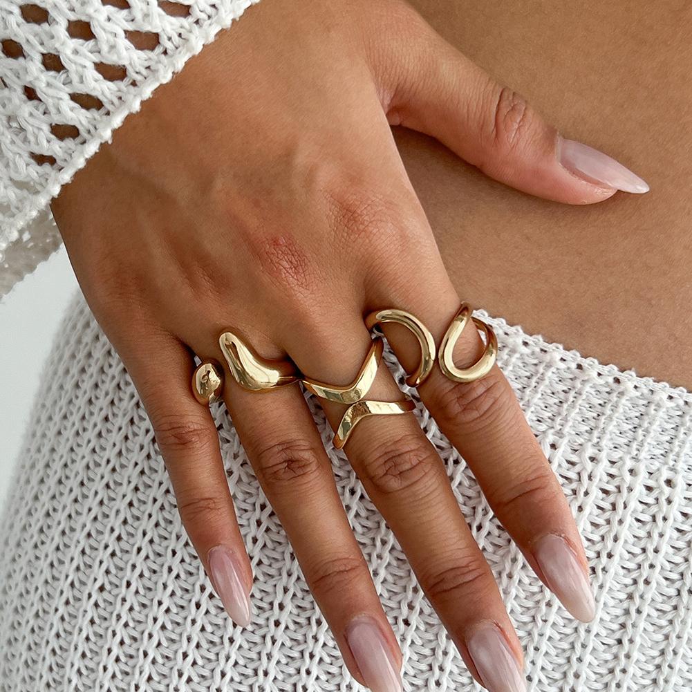 

Baroque Pearl Hollow Open Rings Set for Women Punk Irregular Geometry 3/10Pcs/Set Adjustable Ring Hip Hop Knuckle Female Zircon