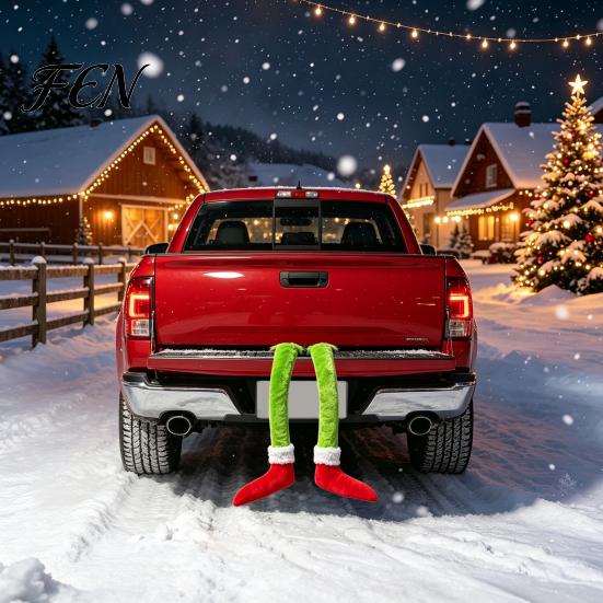 Kreative Weihnachtsfeier-Dekoration Lustige Elfenbeine Auto-Hängeornament, Baumschmuck mit weichem Plüsch für Plüsch, Rotes Grünes Feiertagspendant Rückspiegel