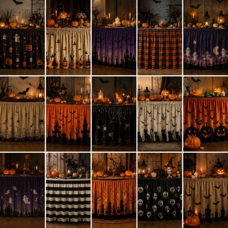 Halloween Table Skirt With Waterproof Dustproof Decor Dining 140-275cm Length
