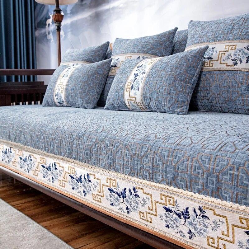 Luxury Chinese Style Sofa Covers Embroidery Flowers   Anti-slip Couch Cushion for Living Room Sofas Armchair Slipcover Towel