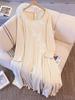 Plus Size Elegant Knit Dress for Women (130-300 Jin) - Embroidered Inlay with Large Hem, Perfect for Spring and Autumn