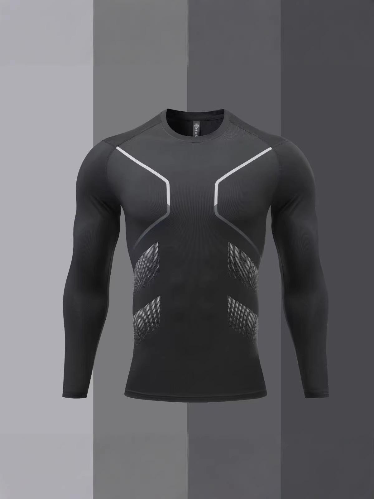 Men s Quick-Dry Sport Long Sleeve Running Shirt - Breathable, Tight Fit for Spring/Summer Fitness 3XL чёрный