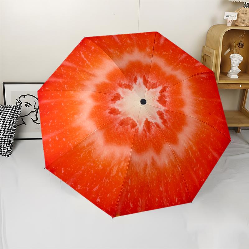 1 PC Automatic Folding Umbrella -Red fruitsPattern,Portable & Foldable Design with 8 Ribs,Christmas Birthday Gifts