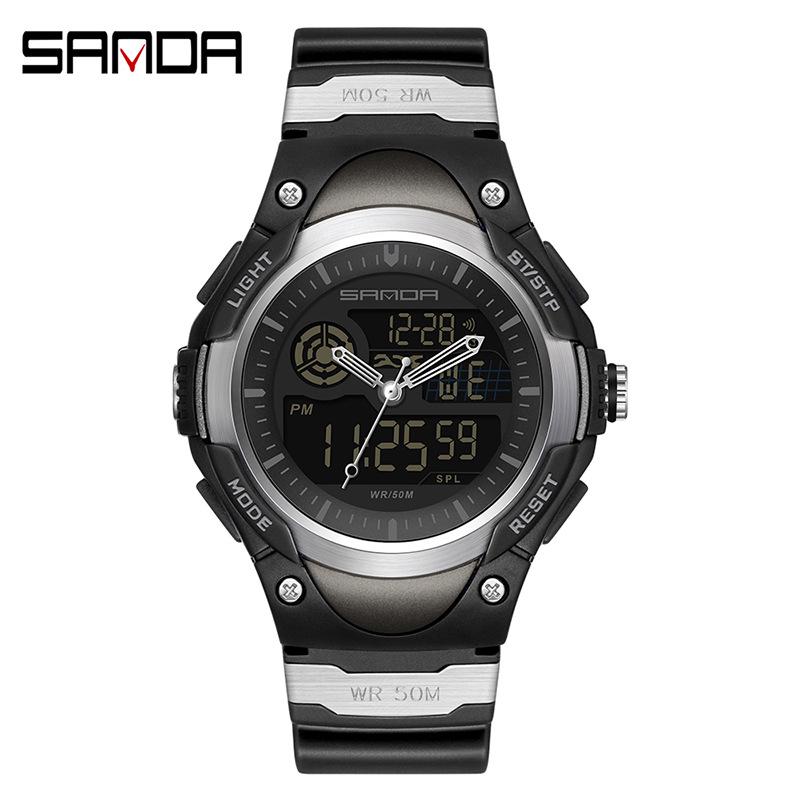 Sanda Youth Multifunctional Waterproof Sports Watch - Dual Display Men s Electronic Watch