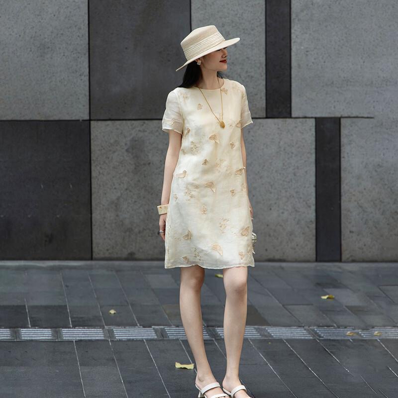 Elegant Linen Silk Blend A-line Dress M