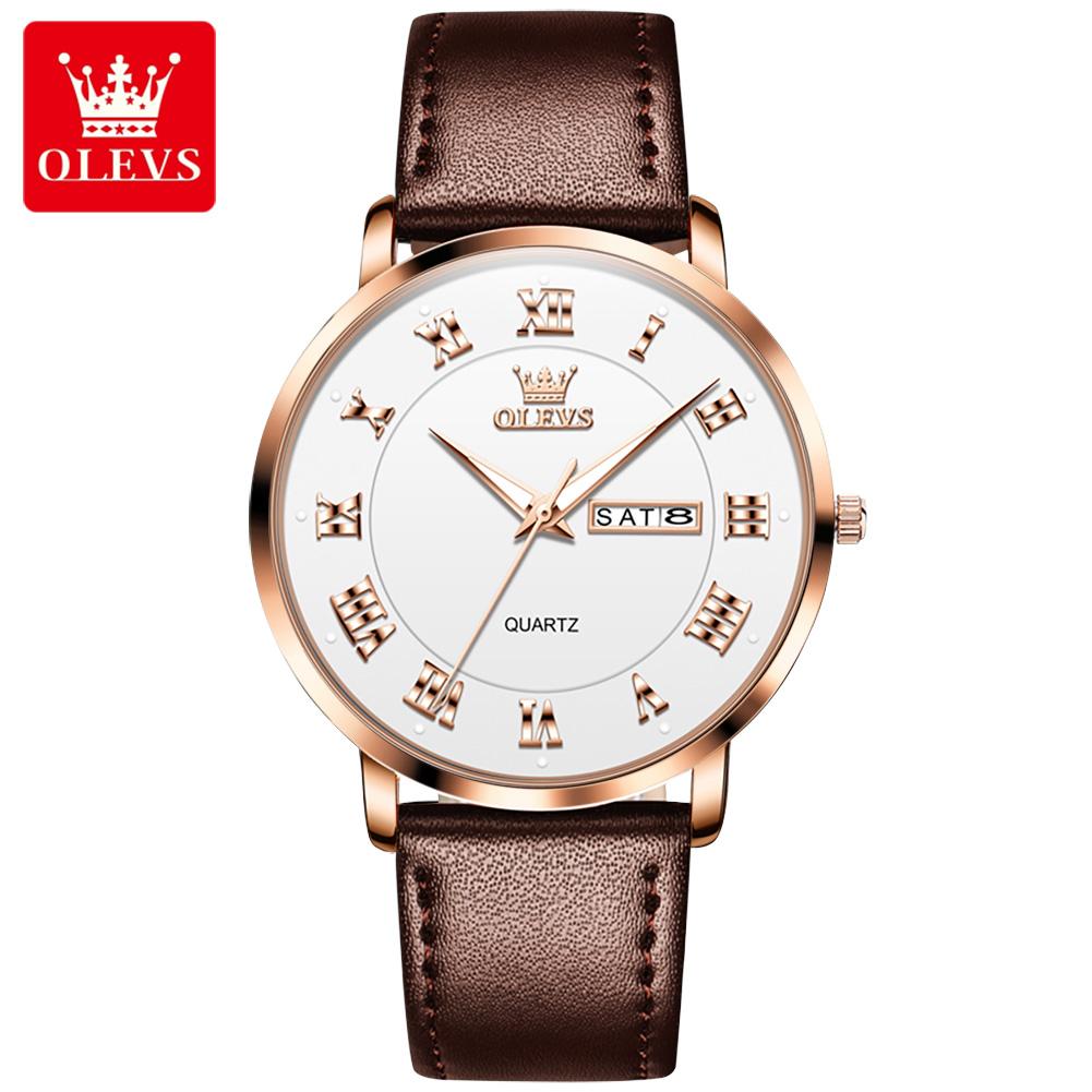OLEVS 2920 Custom Logo Luxury Waterproof Oem Watch Wrist Man Genuine Leather Luminous Classical Fashion Quartz Watch for Man