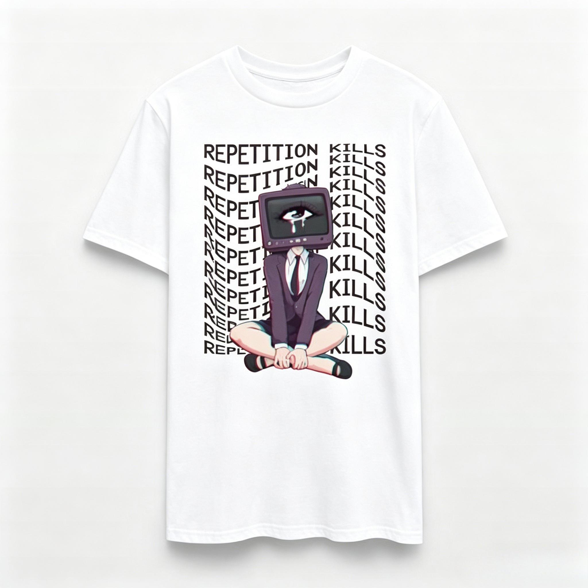 

Vaporwave Anime Repetition Kills TShirt TV Head Glitch Streetwear Cotton Unisex Graphic Tee 4XL