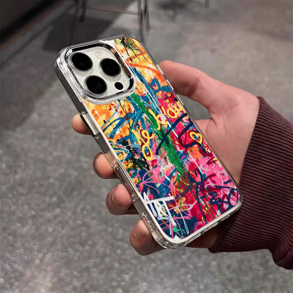 Graffiti Cool Art Phone Case For IPhone 17 Air 16 E 15 14 13 12 11 Plus Pro Max Electroplated Transparent Soft Shell