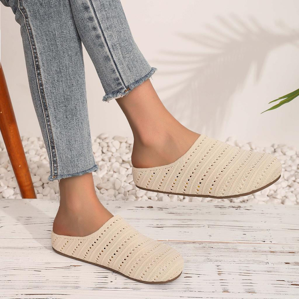 Retro niche woven bag head half slippers women's outer wear summer lazy one pedal comfortable soft sole square head muller shoes