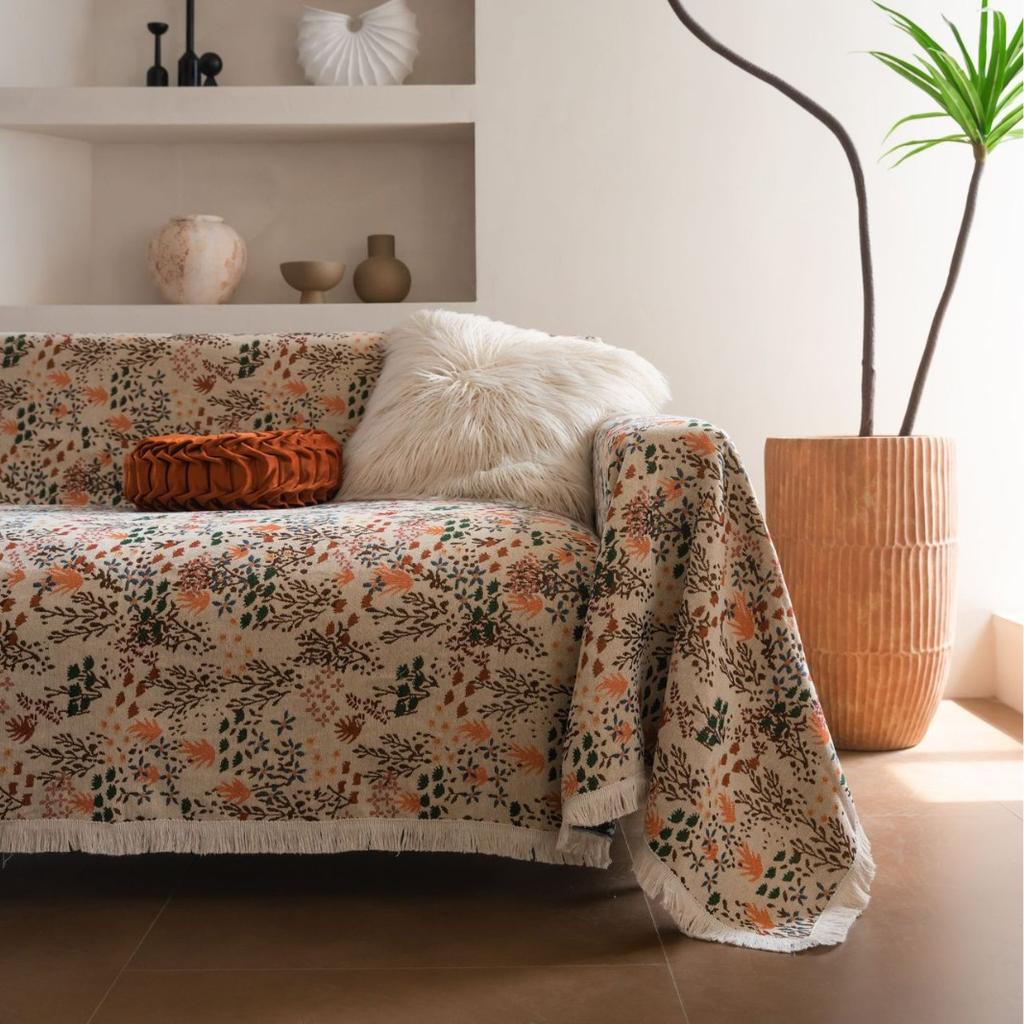Sofa Handtuch Anti-Katzenkratzer Jacquard Verdickt Blaue Blume Fransen Dicke Sofa Decke